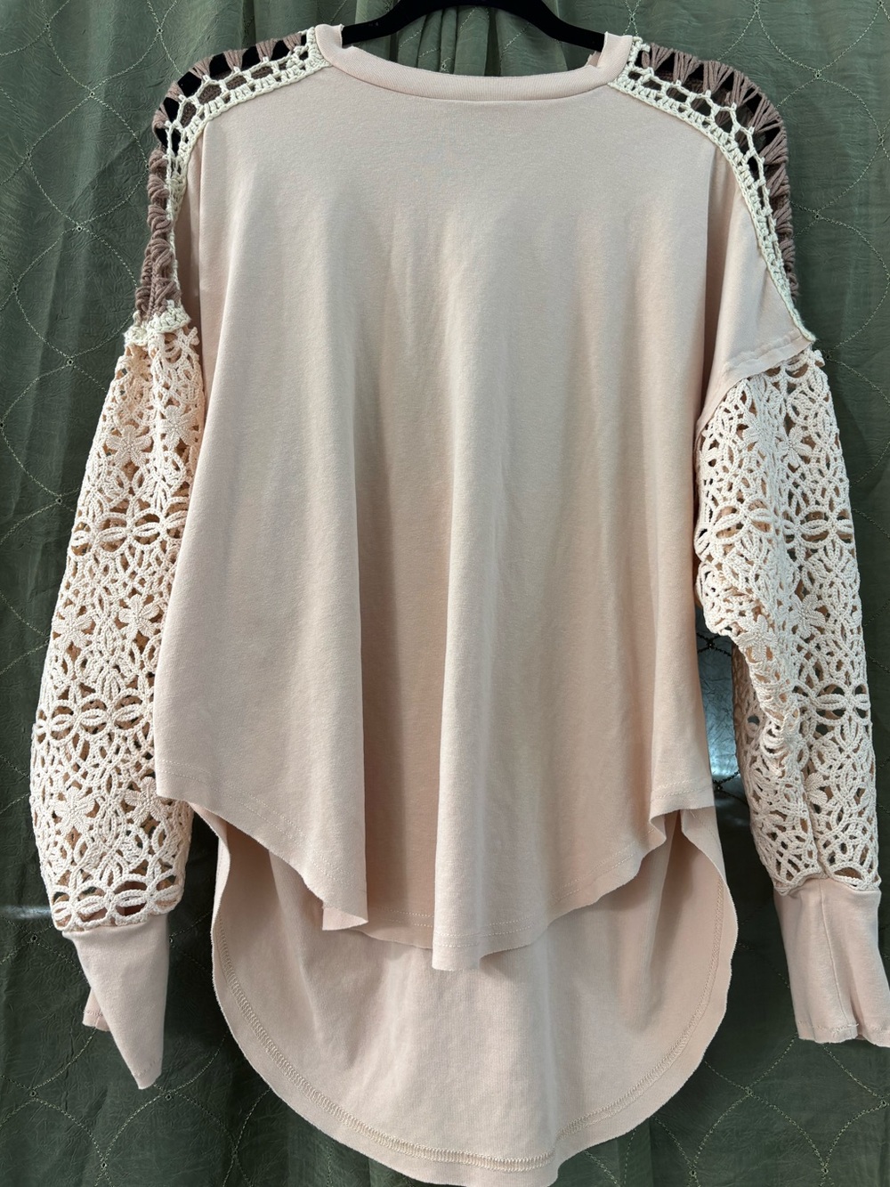 Gimmicks Women's Crochet Sleeve Lightweight Top - Blush Pink